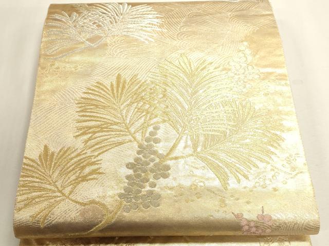 平和屋本店▼六通柄袋帯　松葉文　象眼二重織　彫金　本金箔　正絹　逸品　DABJ6298sf