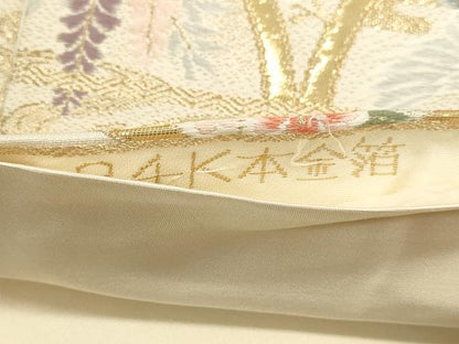 平和屋本店▼六通柄袋帯　唐織　青梅花鳥文　24ｋ本金箔　正絹　逸品　DABJ6311sf
