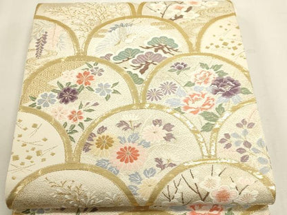 平和屋本店▼六通柄袋帯　唐織　青梅花鳥文　24ｋ本金箔　正絹　逸品　DABJ6311sf