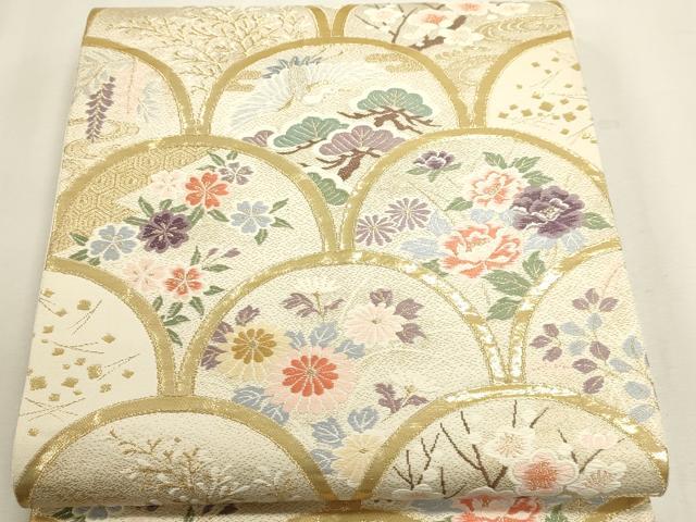 平和屋本店▼六通柄袋帯　唐織　青梅花鳥文　24ｋ本金箔　正絹　逸品　DABJ6311sf