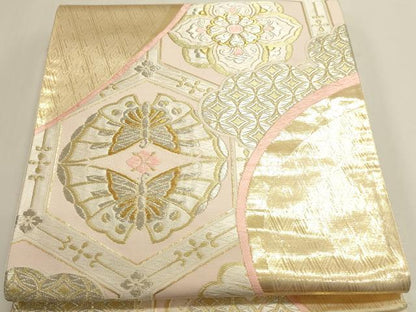 平和屋本店▼六通柄袋帯　花蝶松文　箔錦　純金箔　正絹　逸品　DABJ6303sf