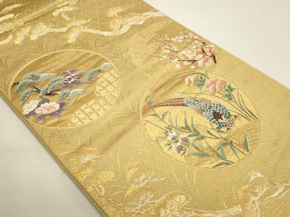 平和屋本店▼六通柄袋帯　唐織　招宴琳派文様　本金箔二重箔　正絹　逸品　DABJ6310sf