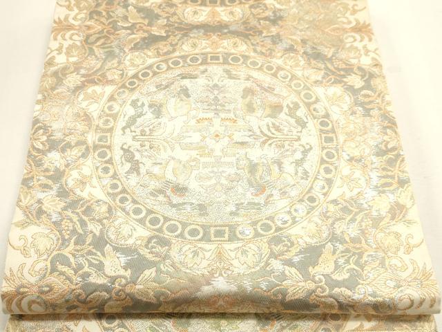 平和屋本店▼六通柄　本袋帯　狩猟文　純金箔24Ｋ　正絹　逸品　DABJ6306sf