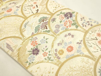 平和屋本店▼六通柄袋帯　唐織　青梅花鳥文　24ｋ本金箔　正絹　逸品　DABJ6311sf
