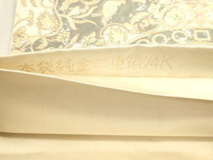 平和屋本店▼六通柄　本袋帯　狩猟文　純金箔24Ｋ　正絹　逸品　DABJ6306sf