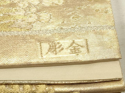 平和屋本店▼六通柄袋帯　松葉文　象眼二重織　彫金　本金箔　正絹　逸品　DABJ6298sf