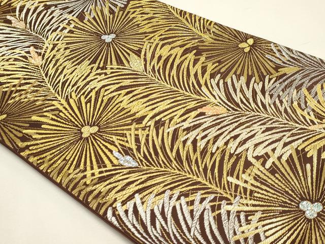 平和屋本店▼六通柄袋帯　松葉文　本金プラチナ　正絹　逸品　DABJ6308sf