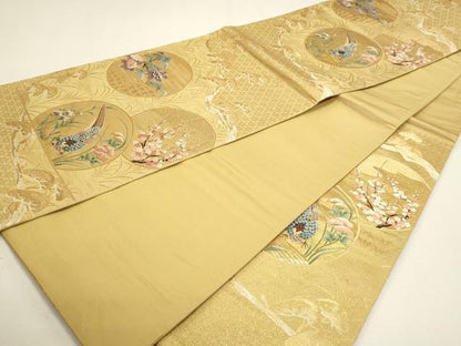 平和屋本店▼六通柄袋帯　唐織　招宴琳派文様　本金箔二重箔　正絹　逸品　DABJ6310sf