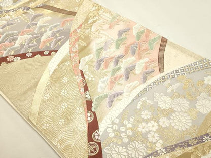 平和屋本店▼六通柄袋帯　唐織　九百錦　花松文　純金箔　正絹　逸品　DABJ6314sf