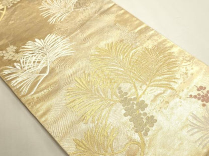 平和屋本店▼六通柄袋帯　松葉文　象眼二重織　彫金　本金箔　正絹　逸品　DABJ6298sf