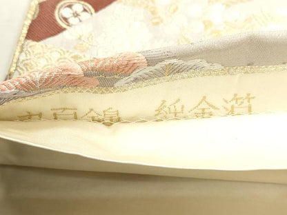平和屋本店▼六通柄袋帯　唐織　九百錦　花松文　純金箔　正絹　逸品　DABJ6314sf