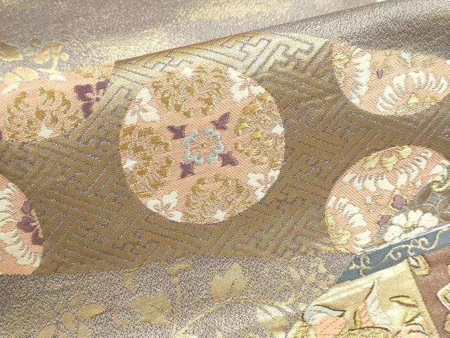平和屋本店▼六通柄袋帯　唐織　更紗花文　本金箔　うるし箔　正絹　逸品　DABJ6309sf