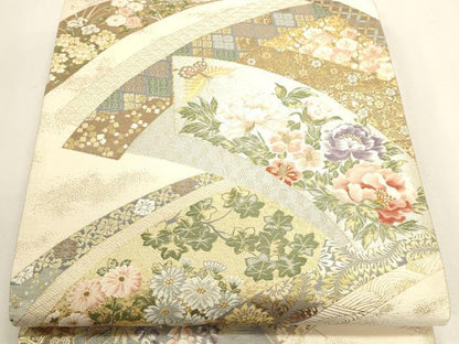 平和屋本店▼六通柄袋帯　加賀琳派　紹巴　本金箔　正絹　逸品　DABJ6316sf