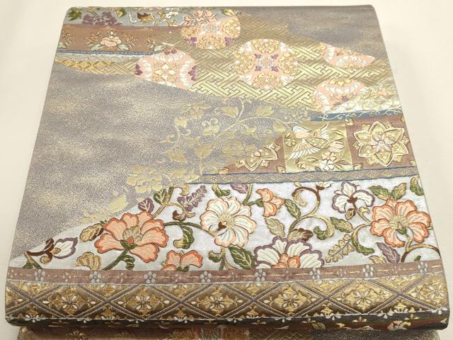平和屋本店▼六通柄袋帯　唐織　更紗花文　本金箔　うるし箔　正絹　逸品　DABJ6309sf