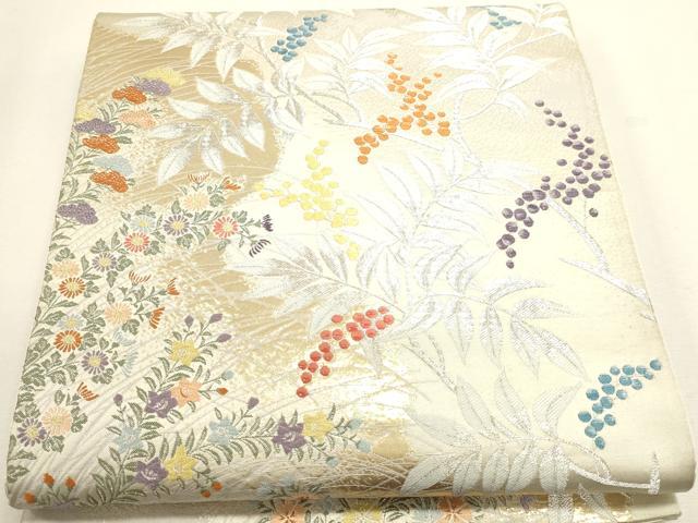 平和屋本店▼六通柄袋帯　九百錦　草花文　純金箔24Ｋ　正絹　逸品　DABJ6305sf