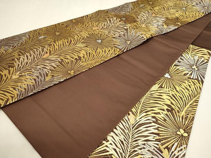 平和屋本店▼六通柄袋帯　松葉文　本金プラチナ　正絹　逸品　DABJ6308sf