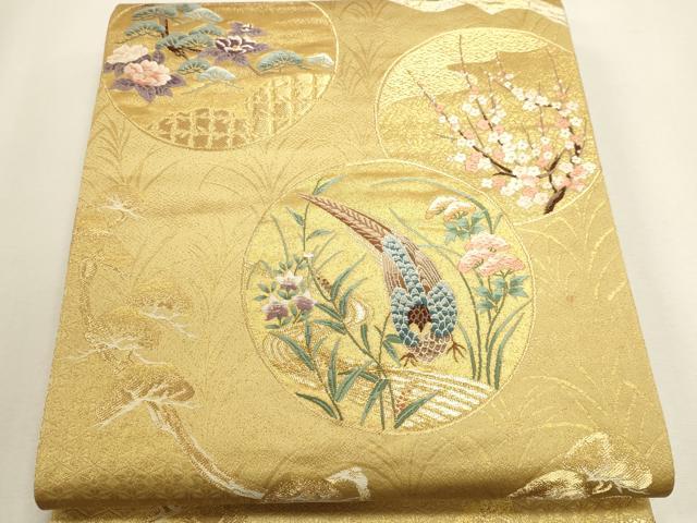 平和屋本店▼六通柄袋帯　唐織　招宴琳派文様　本金箔二重箔　正絹　逸品　DABJ6310sf