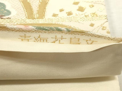 平和屋本店▼六通柄袋帯　唐織　青梅花鳥文　24ｋ本金箔　正絹　逸品　DABJ6311sf
