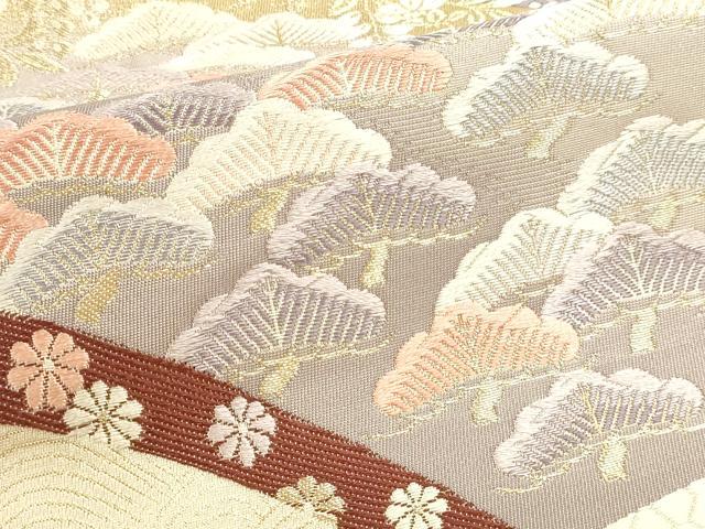平和屋本店▼六通柄袋帯　唐織　九百錦　花松文　純金箔　正絹　逸品　DABJ6314sf