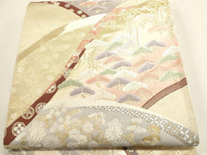 平和屋本店▼六通柄袋帯　唐織　九百錦　花松文　純金箔　正絹　逸品　DABJ6314sf