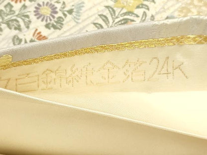 平和屋本店▼六通柄袋帯　九百錦　草花文　純金箔24Ｋ　正絹　逸品　DABJ6305sf