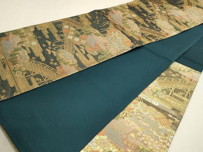平和屋本店▼六通柄袋帯　風景文　本金箔　正絹　逸品　DABJ6299sf