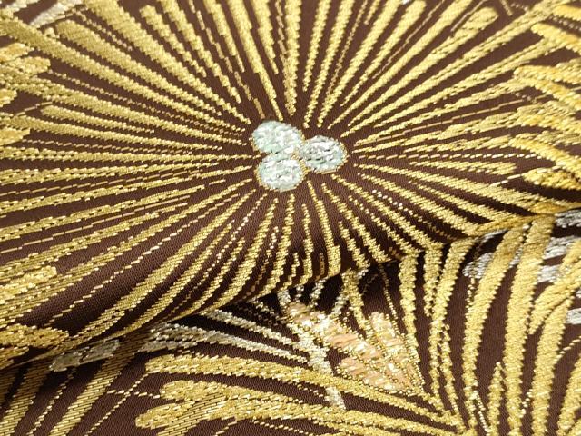 平和屋本店▼六通柄袋帯　松葉文　本金プラチナ　正絹　逸品　DABJ6308sf