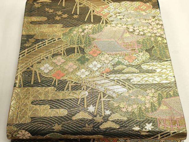 平和屋本店▼六通柄袋帯　風景文　本金箔　正絹　逸品　DABJ6299sf