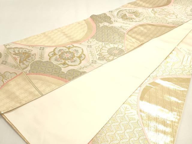 平和屋本店▼六通柄袋帯　花蝶松文　箔錦　純金箔　正絹　逸品　DABJ6303sf