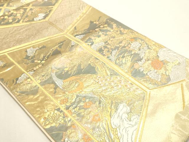 平和屋本店▼六通柄袋帯　屏風孔雀文様　純金箔　手織二重箔　正絹　逸品　DABJ6304sf