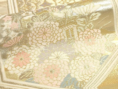平和屋本店▼六通柄袋帯　御所車花文　本金箔二重織　正絹　逸品　DABJ6331sf