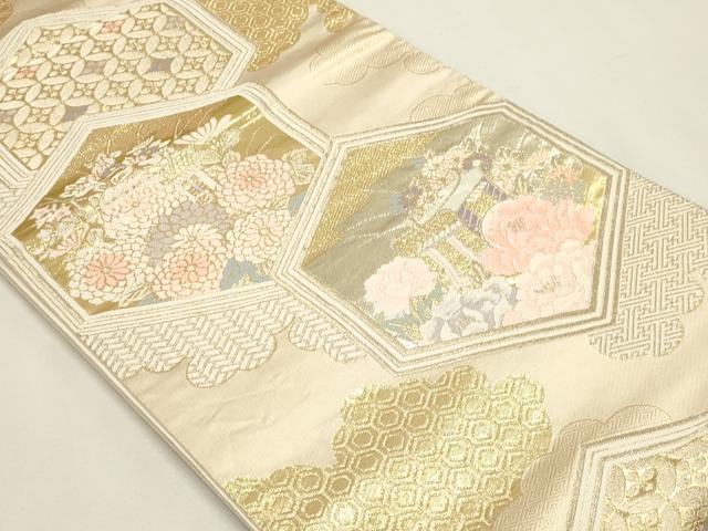 平和屋本店▼六通柄袋帯　御所車花文　本金箔二重織　正絹　逸品　DABJ6331sf