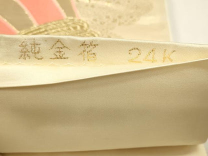 平和屋本店▼六通柄袋帯　束ね熨斗文　純金箔24Ｋ　正絹　逸品　DABJ6342sf