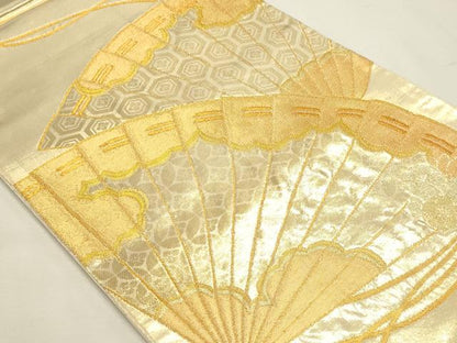 平和屋本店▼六通柄袋帯　扇面花文　本金箔　正絹　逸品　DABJ6351sf