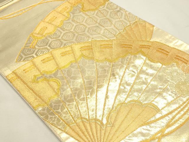平和屋本店▼六通柄袋帯　扇面花文　本金箔　正絹　逸品　DABJ6351sf