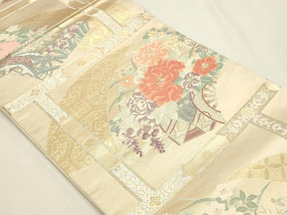 平和屋本店▼六通柄袋帯　唐織　瑞祥錦　地紙花車文　純金二重箔　正絹　逸品　DABJ6338sf