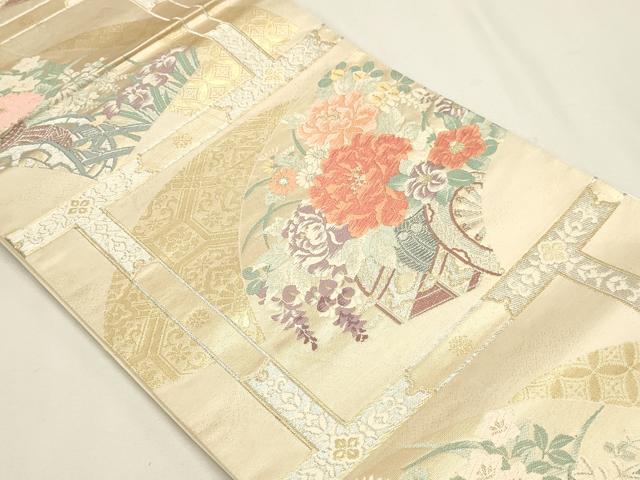 平和屋本店▼六通柄袋帯　唐織　瑞祥錦　地紙花車文　純金二重箔　正絹　逸品　DABJ6338sf