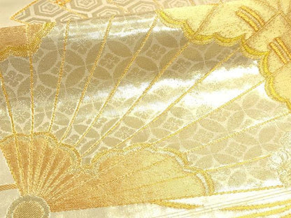 平和屋本店▼六通柄袋帯　扇面花文　本金箔　正絹　逸品　DABJ6351sf
