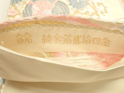 平和屋本店▼六通柄袋帯　唐織　錦　群鶴花文　純金箔貮拾四金　正絹　逸品　DABJ6336sf