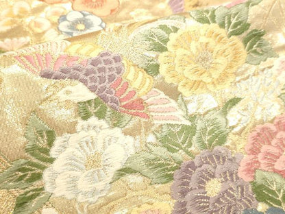 平和屋本店▼六通柄袋帯　唐織　光悦花鳥文　九百本金弐重織　正絹　逸品　DABJ6324sf
