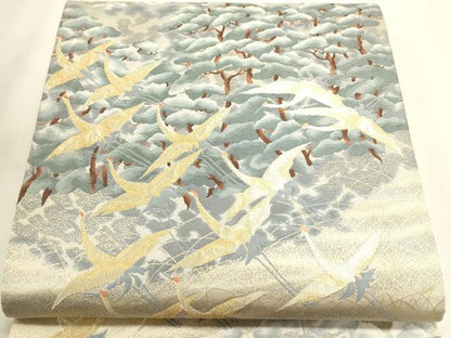 平和屋本店▼六通柄袋帯　松に瑞鶴文　純金箔24Ｋ　正絹　逸品　DABJ6327sf