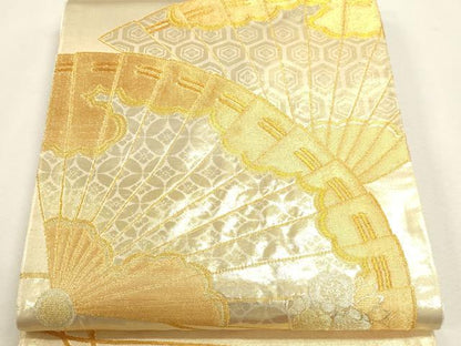 平和屋本店▼六通柄袋帯　扇面花文　本金箔　正絹　逸品　DABJ6351sf