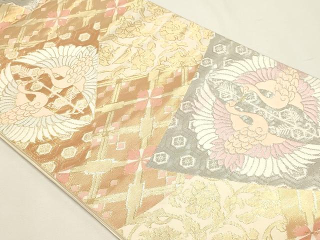 平和屋本店▼六通柄袋帯　裂取向い鶴　プラチナ箔　24Ｋ本金箔　正絹　逸品　DABJ6345sf