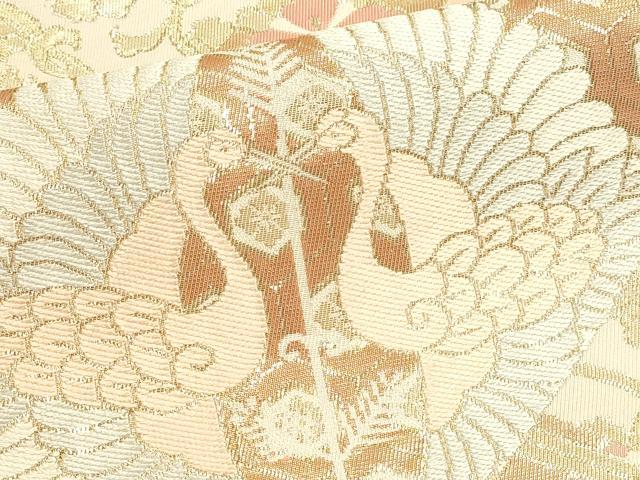 平和屋本店▼六通柄袋帯　裂取向い鶴　プラチナ箔　24Ｋ本金箔　正絹　逸品　DABJ6345sf