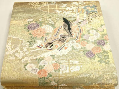 平和屋本店▼六通柄袋帯　唐織　源氏御所車　純金箔二重織　正絹　逸品　DABJ6352sf