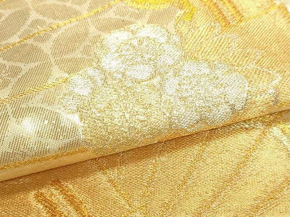 平和屋本店▼六通柄袋帯　扇面花文　本金箔　正絹　逸品　DABJ6351sf