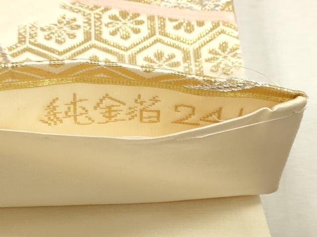 平和屋本店▼六通柄袋帯　唐織　鶴菊花文様　純金箔24Ｋ　正絹　逸品　DABJ6341sf