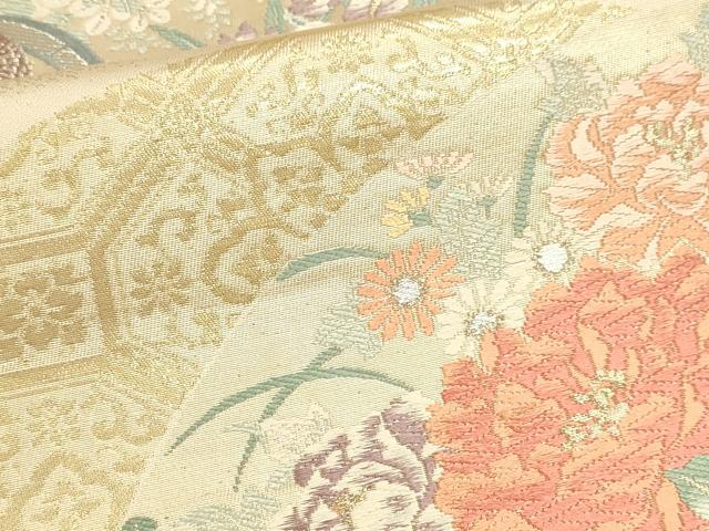 平和屋本店▼六通柄袋帯　唐織　瑞祥錦　地紙花車文　純金二重箔　正絹　逸品　DABJ6338sf