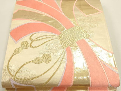 平和屋本店▼六通柄袋帯　束ね熨斗文　純金箔24Ｋ　正絹　逸品　DABJ6342sf