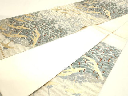 平和屋本店▼六通柄袋帯　松に瑞鶴文　純金箔24Ｋ　正絹　逸品　DABJ6327sf